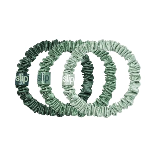 Image of SLIP Silk Hair Ties, Fresh Skinny Scrunchies, Set of 3 | Anti-Damage | 100% Mulberry Silk | anti-friction, anti-tangle, anti-knot, anti-frizz, anti-snag | All Hair Types | Slipsilk Technology