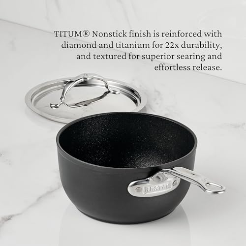 Image of Hestan TITUM Fusion 2 Quart Nonstick Saucepan with Lid, Double Impact Stainless Steel Base & Aluminum Body, Induction Compatible, Made without PFOAs