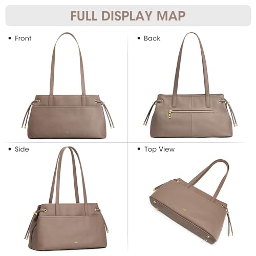 Image of Kattee Stylish Leather Bucket Bag for Women with 2 Detachable Straps | Top grain pebbled leather with drawstring sides, roomy pockets, and space for a 7.9-inch tablet.