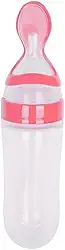 Colher de Silicone Dosadora 90ml para Alimentação Infantil com Corpo Macio e Tampa Protetora -ROSA