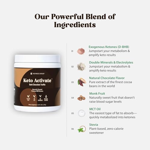 Image of Dark Chocolate Truffle Exogenous Ketones Drink - 4 Pack: Pure Keto Shake Powder with Chocolate Ketones | Jumpstart Ketosis & Boost Energy with Natural Ketones Supplements by Konscious Keto