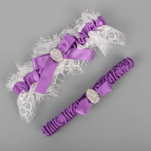 Image of White Lace Wedding Garters Bridal Garter Set for Women Bride Garters With something Blue
