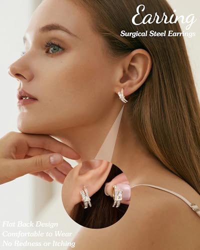 Gold Hoop Earrings for Women, Lightweight Huggie Earrings 14K Gold Plated Hypoallergenic Hoops Earrings, Fashion Cubic Zirconia Hoops Earrings Jewelry Gifts for Womens2