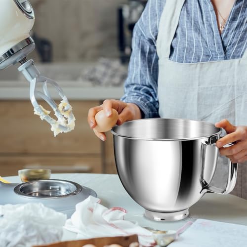 5 Quart Mixing Bowl for KitchenAid Stand Mixers, Food-Grade Stainless Steel Bowl with Handle & Clasp, Compatible with Tilt-Head 4.5–5 Qt Models – Fits K45, K45SS, KSM75, KSM150, KSM95 (Silver, 5QT) by JEASOM - Image 7