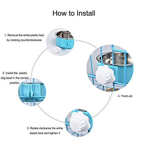 Crate Dog Bowl, Removable Stainless Steel Water Food Feeder Bowls Hanging Pet Cage Bowl Cage Coop Cup for Dogs Cats… - Image 5