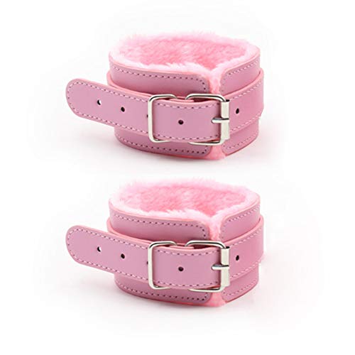 Soft Fur Leather Handcuffs Adjustable For Fun (Pink)