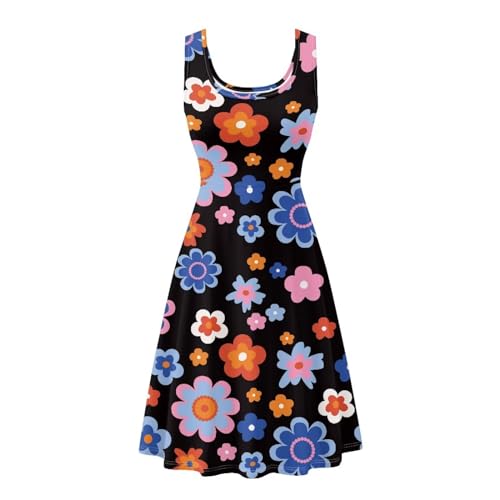 Image of Women's Casual Loose Sundress Midi Sleeveless Crewneck Dress Summer Beach Tank Dress with Pockets