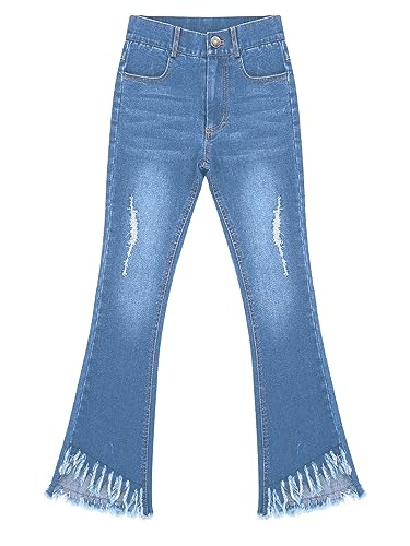 Kids Girls Ripped Flare Jeans Bell Bottoms Denim Pants Summer Casual Jeans3