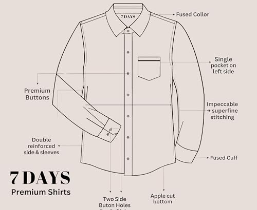 Image of 7-DAYS Men's 100% Cotton Full Sleeve Shirt for Men | Premium Plain Shirt | Tailored Fit (Between Slim & Regular) | Stylish Office & Casual Wear | with Pocket