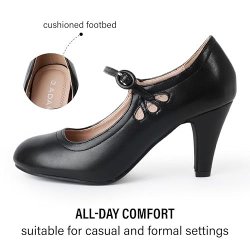 J. Adams Pixie Mary Jane Shoes Women Oxford Pumps - Cute Low Kitten High Heels - Retro Vintage Shoes for Women 1950s Mary Janes Round Toe Shoe with Ankle Strap - Women Dress Shoes2