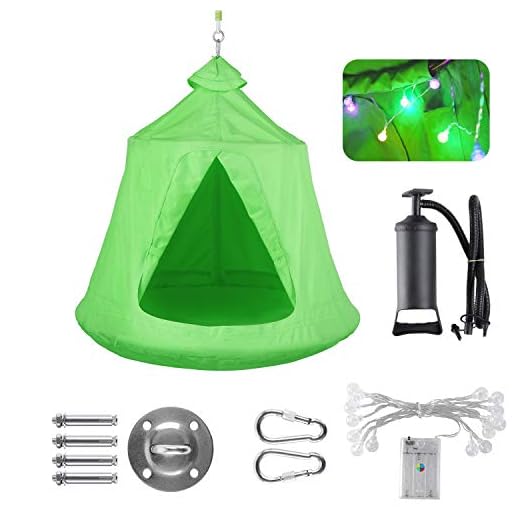 GARTIO Hanging Tree Tent, Waterproof Swing Play House, Portable Hammock Chair, with LED Decoration Lights, Inflatable Cushion, Suit for Adult and Kids Indoor Outdoor, Max Capacity 330lbs