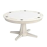 Furniture of America Coleman Transitional Round Wood 3 in 1 Table 54 in. for Dining, Casino Games, Chess, Poker and Domino, Billiard Room Essentials (Seats 6), Antique White