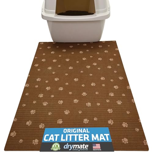 Image of Drymate Original Cat Litter Mat, Contains Mess from Box, Protects Floors, Urine-Proof, Machine Washable, Soft on Kitty Paws, Absorbent, Waterproof (USA Made, Recycled Content) (20 inchx28 inch)(BrownTanPaw)