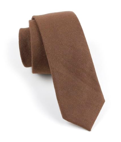 Image of Elfeves Men's Skinny Solid Color Tie Causal Cotton Linen Narrow Slim cut Necktie