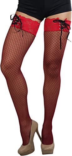 Image of ToBeInStyle Women's Spandex Double Weaves Thigh Hi With Lace Up Lace Top