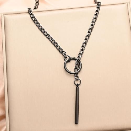 Gothic Necklace for Women Heart O-Ring Slip Chain Necklace Black Skull Bat Choker Necklaces Punk Rock Stainless Steel Cuban Long Chain Necklaces Adjustable Lariat Y-necklace Halloween Jewelry Gift for Women4