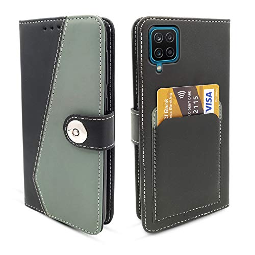 Pikkme Samsung Galaxy M12 / F12 / A12 Leather Magnetic Flip Wallet Case Cover for Samsung Galaxy M12 / F12 / A12 (Grey)- Best and cheap mobile covers in India