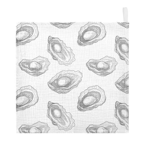 Image of vvfelixl Baby Muslin Washcloths Hand-Drawn Pearl Oyster Baby Burp Cloths Cotton Babys Face Towel for Infants Soft 11.8 X 11.8 in, 3 Pack