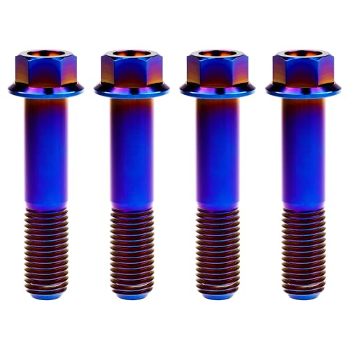 Image of Titanium Bolt M12 30 35 40 45 50 55 60 65 70 75 80 85 90mm Hex Small Flange Head for Motorcycle Car Modification Pack of 4 (M12x55mm Pitch 1.25, Burnt Blue)