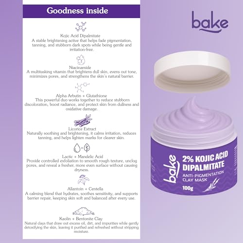 Image of Bake 2% Kojic Acid Dipalmitate Anti-Pigmentation Clay Mask for Dark Spots, Tan & Uneven Skin Tone - 100g