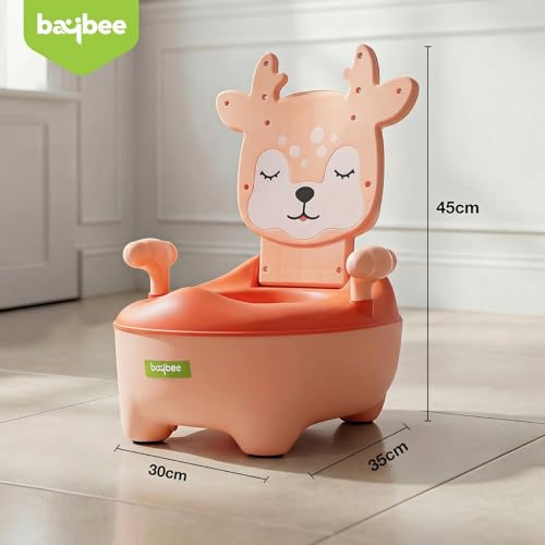 Image of Baybee Deer Baby Potty Seat for Kids 2 to 5 Years with Back Support | Foldable Toilet Seat with Removable Drawer & Cleaning Brush | Premium Potty Training seat | Kids Toilet Chair Boys Girls (Orange)