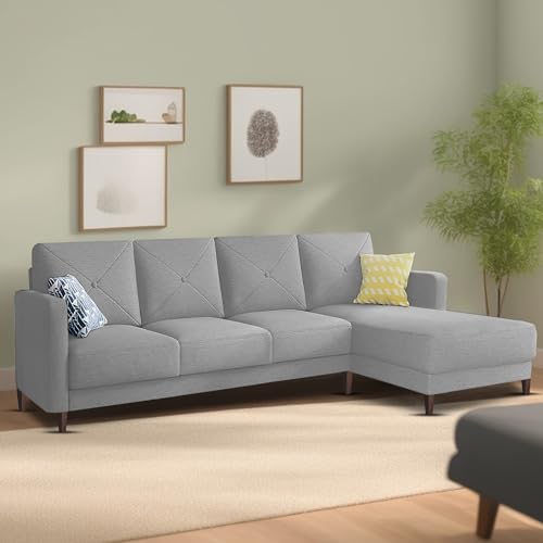 Image of Baloney RHS 6 Seater L Shape Sofa Set for Living Room (Grey Fabric) Premium Fabric Sofa