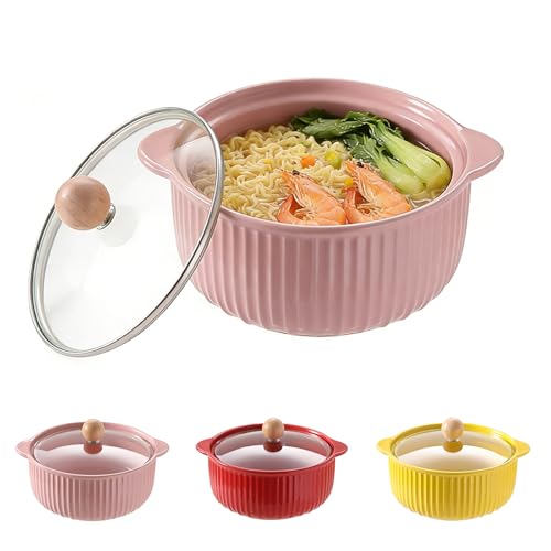 LUPATDY Plats à Four en Céramique 800 ml, Plats de Ronds Cuisson avec Poignées, Bol Ramen avec Couvercle, pour Viande, Légumes, Plat Four pour Friteuse à...