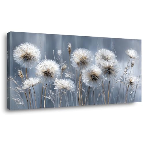 Ggaafet White Dandelion Wall Art for Bedroom Canvas Oil Painting