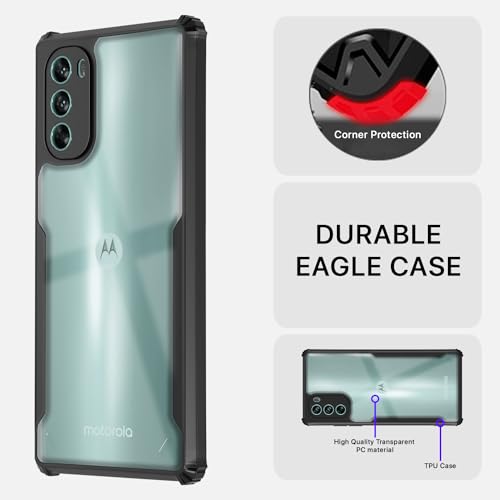 Image of Pikkme Moto G62 5G Back Cover | Crystal Clear Transparent Back | Ultra Hyrbid | Full Camera Protection | Raised Edge | Bumper Back Case (Black)