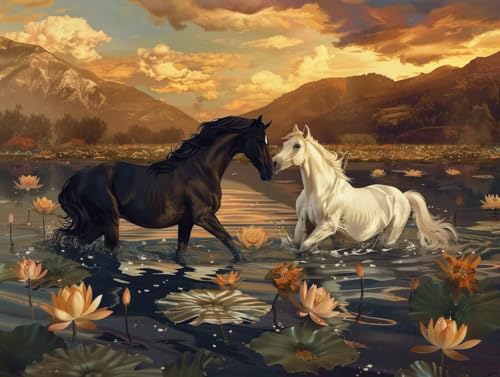 Kit broderie diamond complet cheval 45x60 : peinture diamant 5D, point de croix cristal G0-646