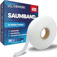 GIBWERK Saumband zum Aufbügeln Waschfest | 60 GSM | Extra Stark | 30 Meter x 20 mm | Waschfest und Selbstklebend | Bügelvlies für Vorhänge Gardinen und Textilien | Bügelband für Hosen | Nahtband