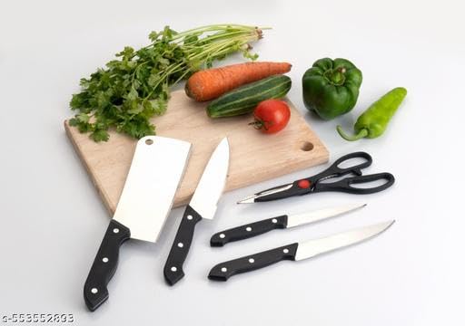 Image of ss Knife Set with Chopping Board(Wooden CHOPING Bord + Knife) /303 KP2816