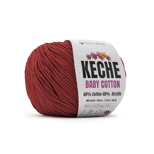 Keche Baby Cotton 60% Cotton 40% Acrylic Yarn Soft Cotton Yarn for Crochet and Knitting Amigurumi Yarn 1 Skein/Ball 1.76 Oz (50g) / 180 Yrds (165m) - Red