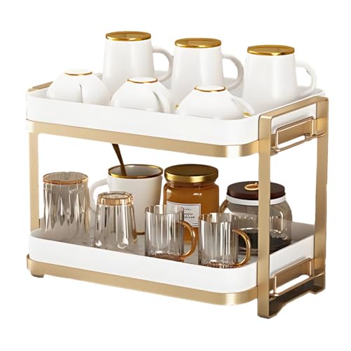 2-Tier Mug Holder Rack - Kitchen Cup & Coffee Mug Space-Saving Storage for Cabinet & Tabletop Versatile for Household Use Water Bowl & Waste Container