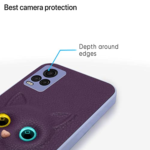 Image of Pikkme Vivo V20 Back Cover for Girls | Cute Cat Leather Finish | Soft TPU | Case for Vivo V20 (Purple)