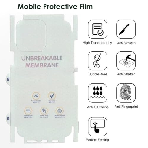 Image of Techsage Back Screen Protector Unbreakable Membrane Scratch Guard Transparent TPU Full Fit Protective, Case Friendly Compatible For Iphone 15 Pro