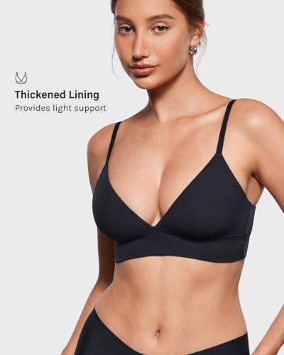 Image of INLYRIC Women's Inbarely Outwear Longline Triangle Bralette Plunge Unlined No Underwire Yoga Sports Bra Crop Tank Top