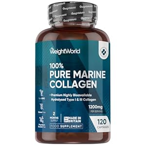 Pure Marine Collagen Supplements for Women & Men – 1200mg per Serving – 120 Capsules (Not Powder) – 2 Months Supply – Highly Bioavailable Type 1 & 3 Hydrolysed Collagen Capsules