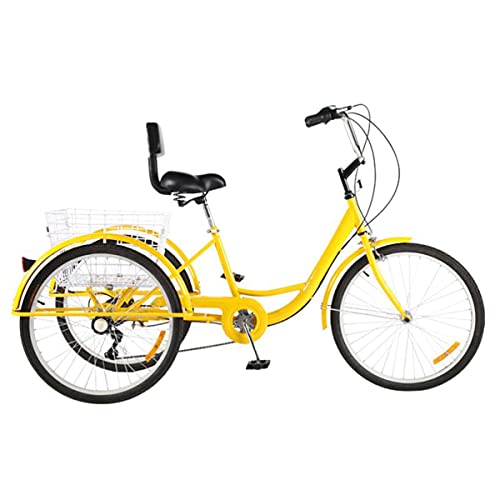 大人用三輪車 トライク 7速 三輪 クルーザーバイク 24インチ カーゴバスケット付き 高齢者 女性 男性向け 調節可能なシート/H&lebar ピクニック サイクリング ペダリング