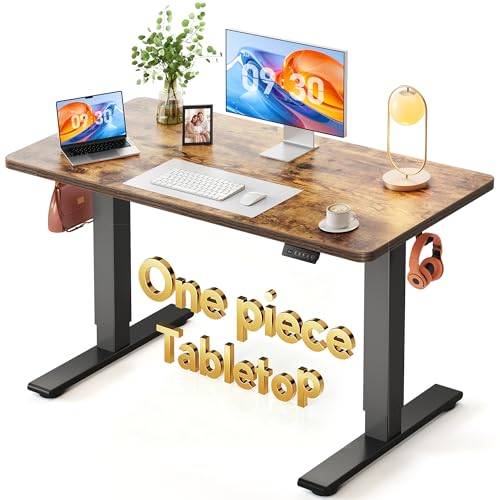 Image of FEZIBO One-Piece Standing Desk, 48 inchx24 inch Seamless Tabletop Electric Height Adjustable for Home Office, Study Rooms & Multi-Device Workstations, Rustic Brown