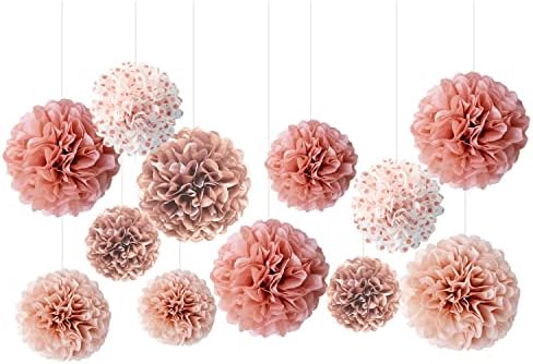Pompons Papier De Soie Décoration Mariage - Lot De 15 (20 & 25 Cm) - Couleurs Marron, Beige, Blanc - Déco Boho Chic Fête Anniversaire - 9