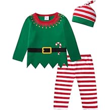 COSLAND Baby and Toddler Boys 3pc Elf Costume, Cotton, Christmas Outfits, 3 Months-4T
