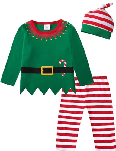 MOMBEBE COSLAND Disfraz Duende de Navidad Bebé Niños Conjuntos (12-18 Meses, Verde)
