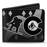 Buckle-Down Men's Wallet, Bifold, Colorado Skier Snowboarder Black White Grays, Vegan Leather, 4.0' x 3.5'