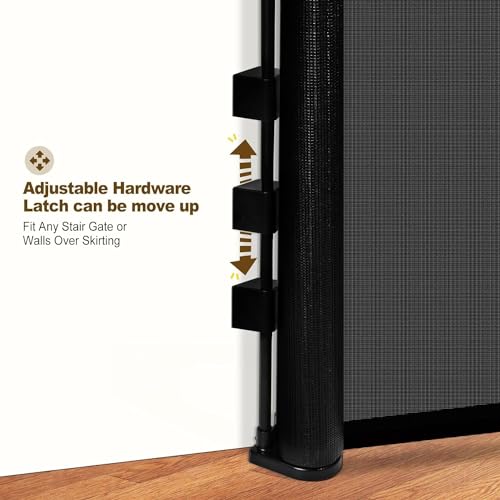 Miumoon Upgrade 200 inch Retractable Baby Gates Extra Wide with Reinforced Strip Design to Prevent Crawling Through, 200\" Retractable Dog Gate, 34\" Tall, Retractable Gate for Indoor/Outdoor(Black)