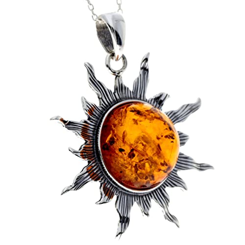 Genuine Baltic Amber & Sterling Silver Large Sun Star Pendant without Chain - 18644