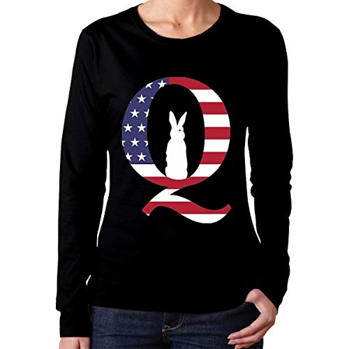 Women's Crew Neck Tee Q Anon Long Sleeves Simple T-Shirt XL Black