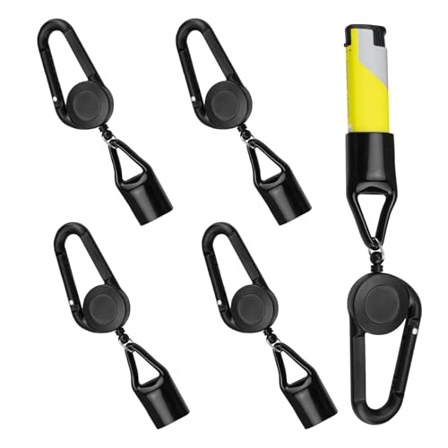 Alriedy 5 Stück Feuerzeug Halter Clipper Schlüsselanhänger Anti-Verlust Camping Outdoor Schwarz ABS Klassisch