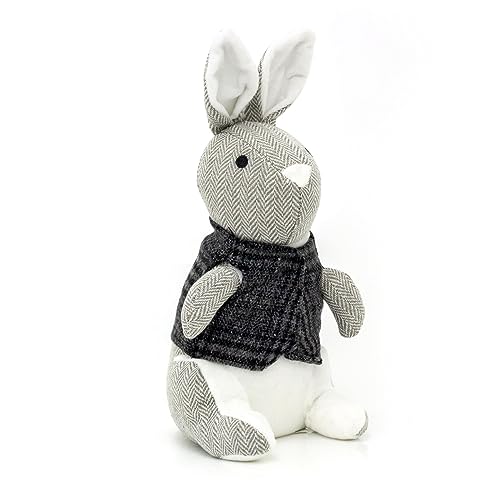 Rabbit Doorstop Herringbone Fabric Animal Door Stop | Novelty Indoor Rabbit Shaped Door Stop | Decorative Weighted Hare Door Stopper - Grey