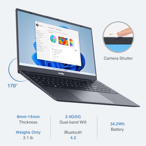 Image of Coolby 15.6 inch Windows 11 Laptop Computer with 1920x1080 IPS Display, 8GB RAM /256 GB NVMe SSD, Intel N5095 Quad Core Processor Notebook PC, Support 2.4G /5G Hz WiFi, BT, Type-c PD 3.0 Charging